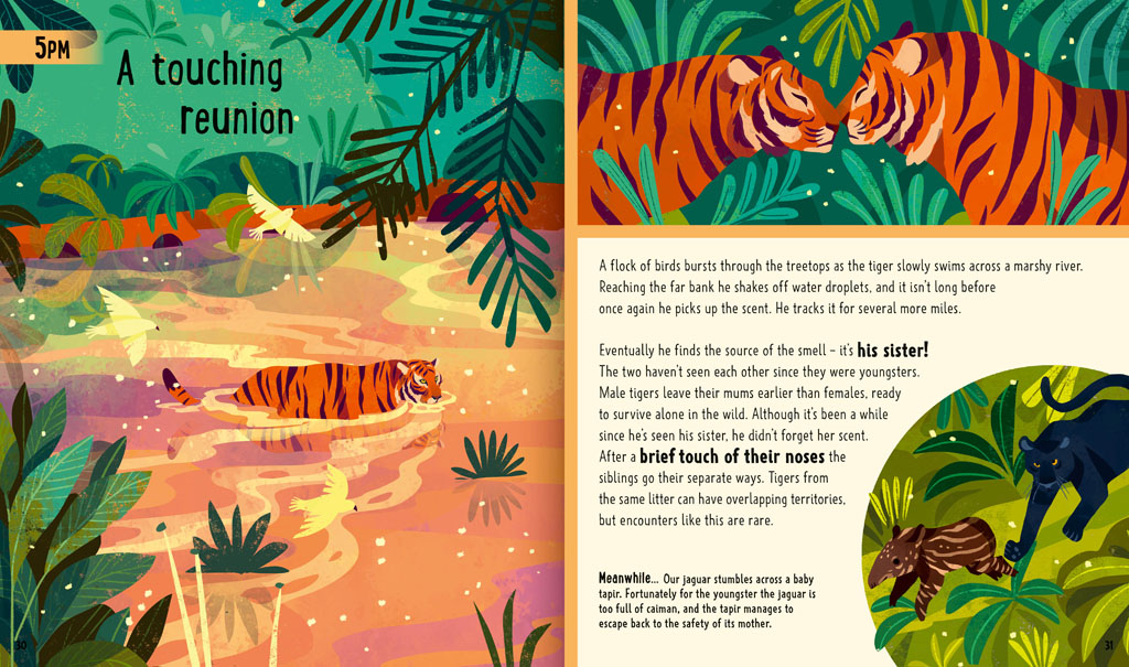 Book pages about a tiger meeting his sister