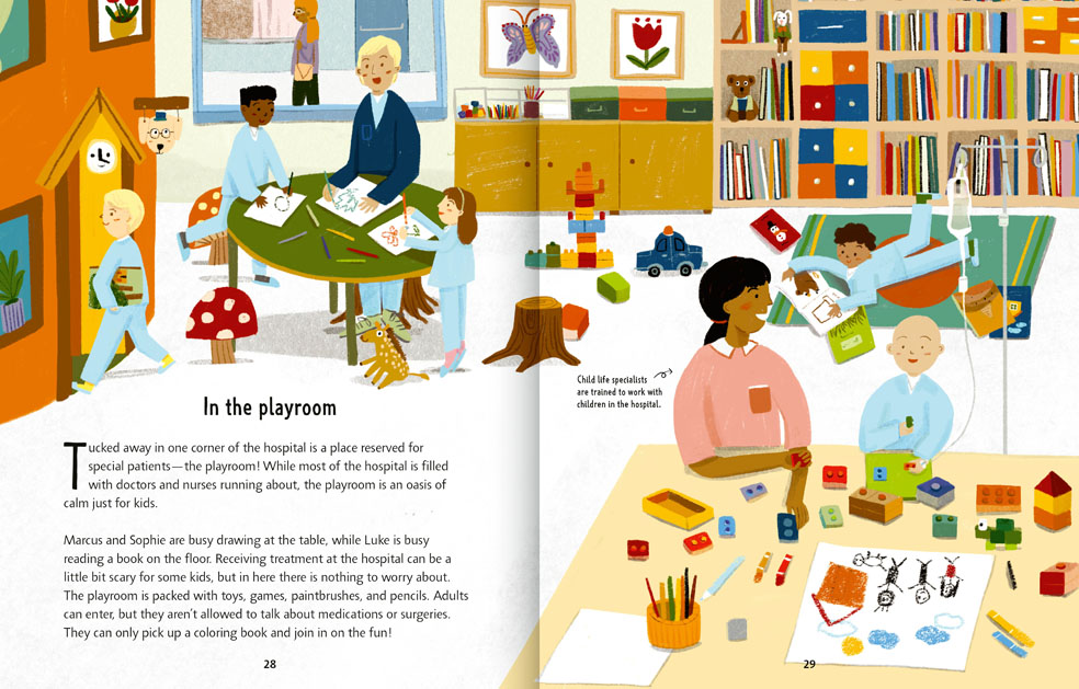 Book pages about a hospital playroom