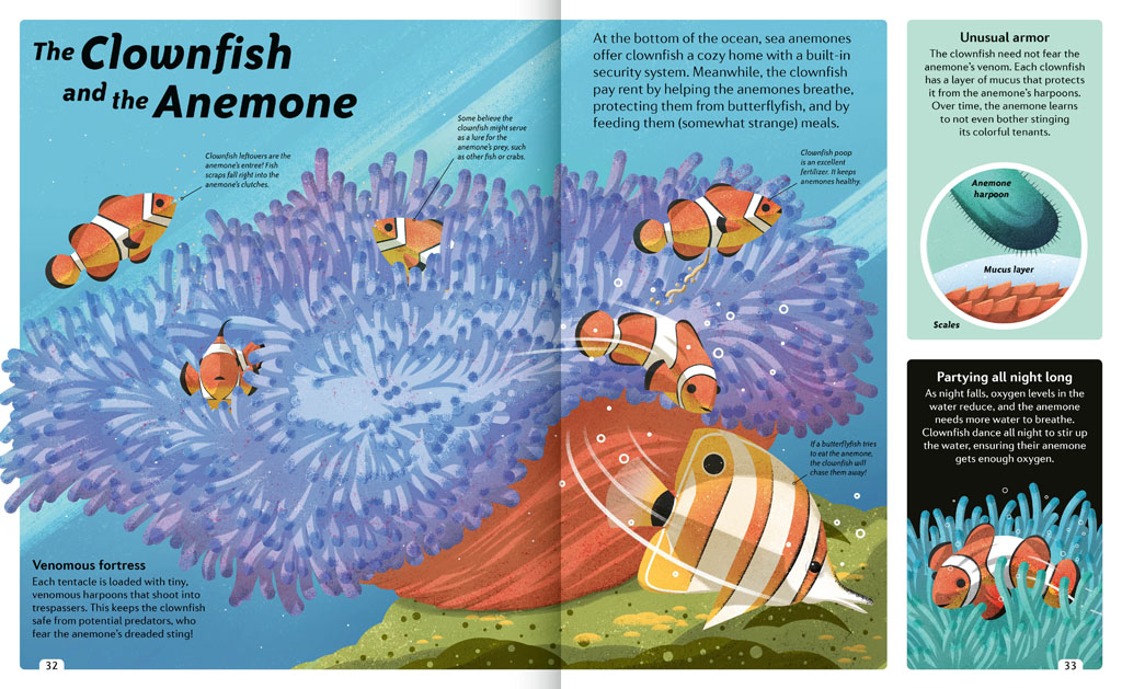 Book pages about the Clownfish and the Anemone