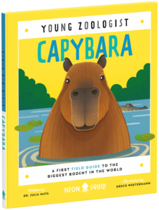 Book titled "Young Zoologist: Capybara" featuring an illustrated capybara on the cover with lush greenery in the background.