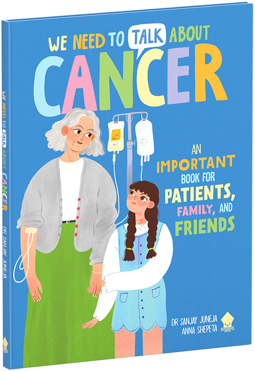 Illustrated book cover showing an older woman and a young girl holding hands beside an IV stand.