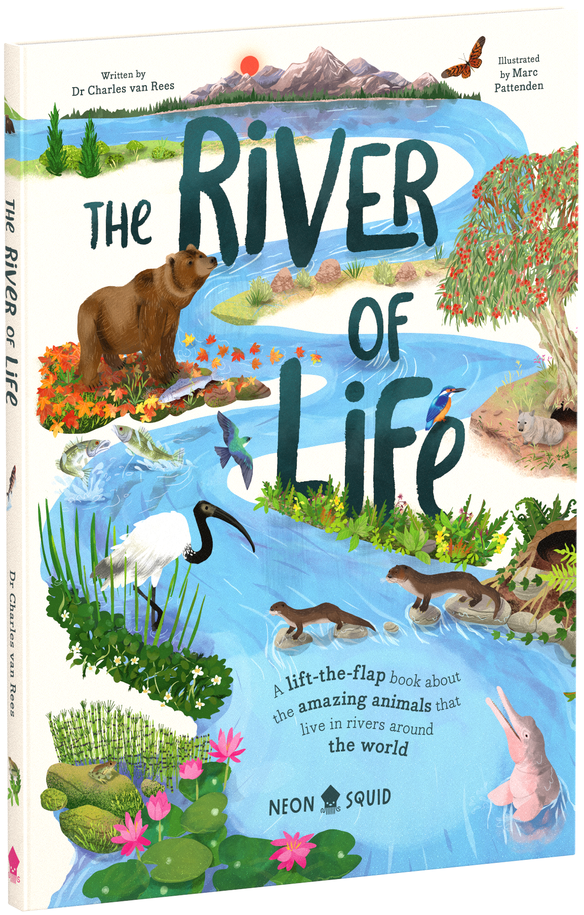 Book cover showing various animals and plants in and around a river, with the title "The River of Life.