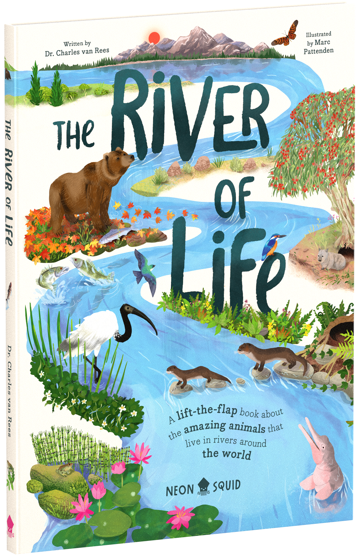 Book cover showing various animals and plants in and around a river, with the title "The River of Life.